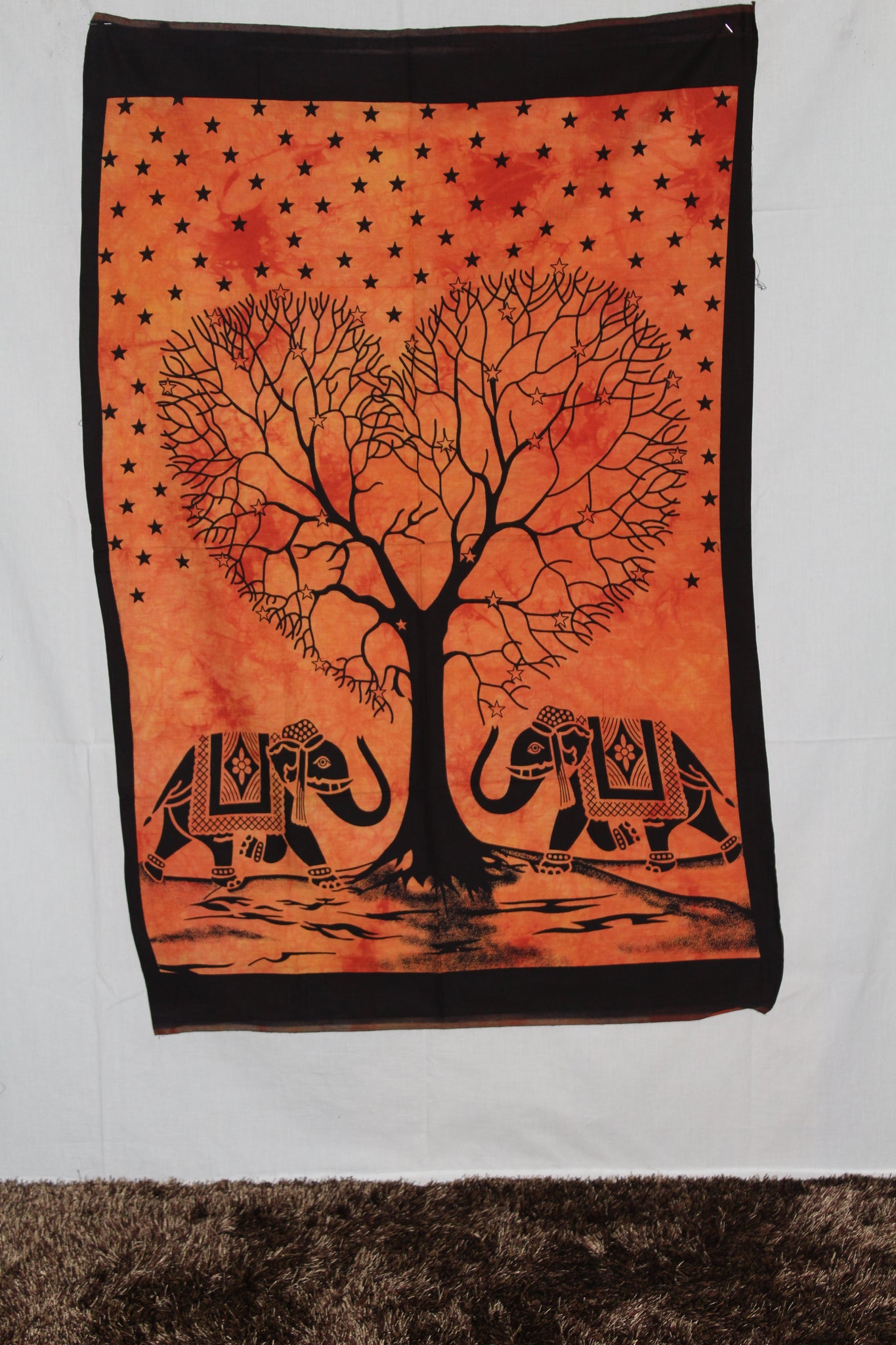 Elephant with Heart Tree wall Hanging Handmade Cotton Tapestry