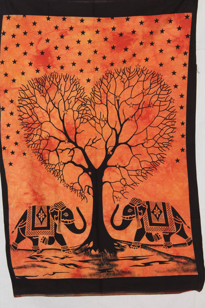 Elephant with Heart Tree wall Hanging Handmade Cotton Tapestry