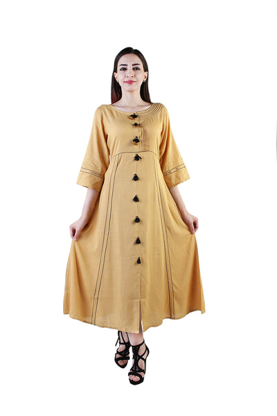 Elegant Mustard A-Line Kurti with Tassel Detailing for Women