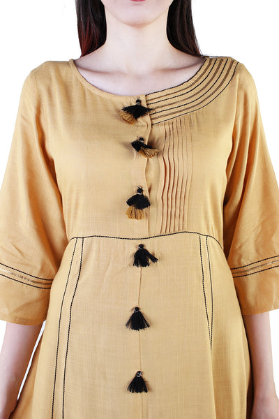 Elegant Mustard A-Line Kurti with Tassel Detailing for Women