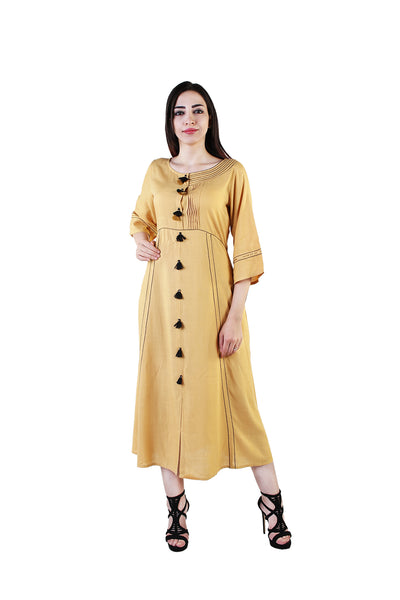 Elegant Mustard A-Line Kurti with Tassel Detailing for Women