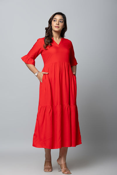 Women’s Maxi Dress with Tiered Hem Stylish Long Dress Casual