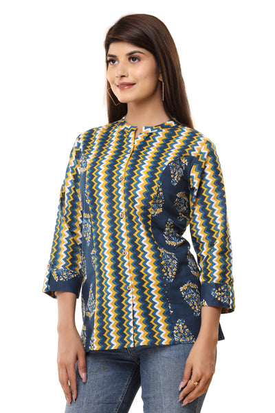 Women's Printed Cotton Shirt with Zigzag Patterns