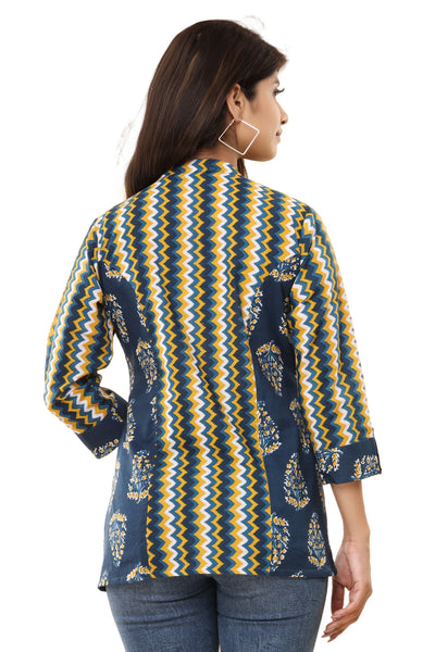 Women's Printed Cotton Shirt with Zigzag Patterns