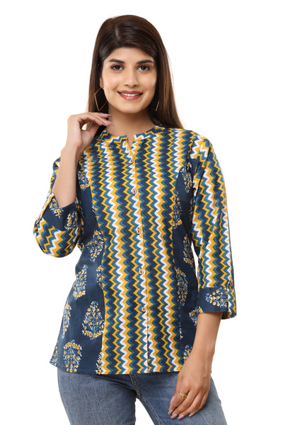 Women's Printed Cotton Shirt with Zigzag Patterns