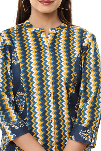 Women's Printed Cotton Shirt with Zigzag Patterns