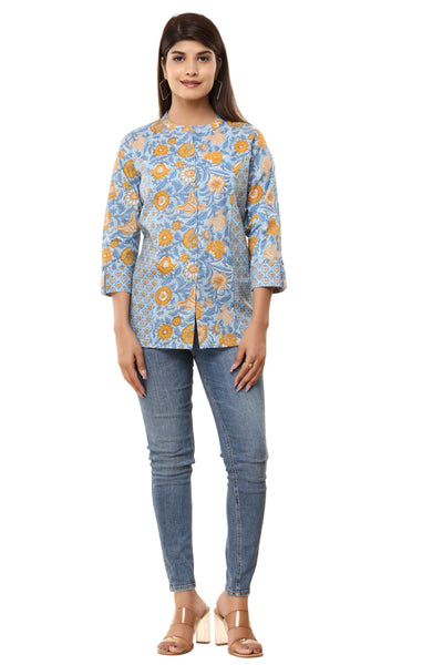 Floral Printed Tunic Casual Top for Women Shirt Kurti for Women Blue