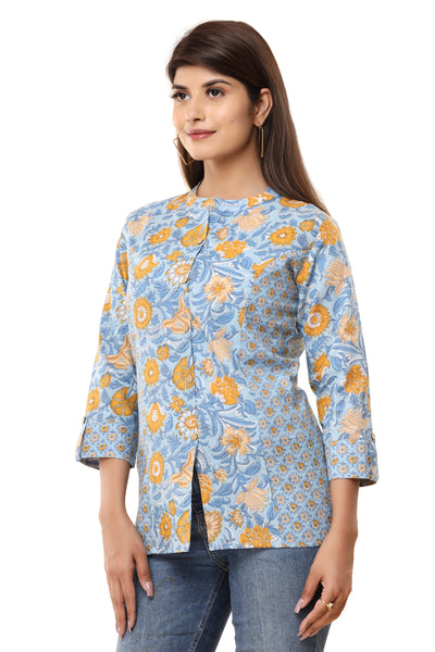 Floral Printed Tunic Casual Top for Women Shirt Kurti for Women Blue