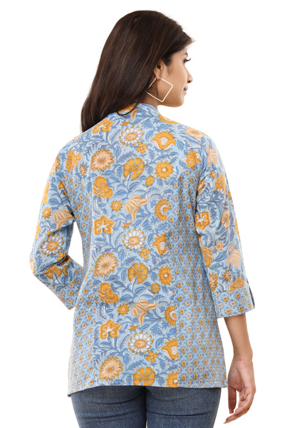 Floral Printed Tunic Casual Top for Women Shirt Kurti for Women Blue