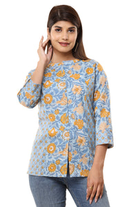 Floral Printed Tunic Casual Top for Women Shirt Kurti for Women Blue