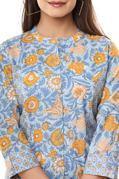 Floral Printed Tunic Casual Top for Women Shirt Kurti for Women Blue