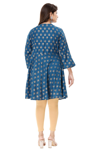 Women's Rayon Flared Tunic For Women with Golden Print