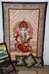 Indian Lord Ganesha Cotton Wall Art Tapestry for Decor